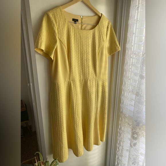 Talbots Butter Yellow Fit & Flare Short Sleeve Dress Size 16 Textured Ruffle - Picture 1 of 5